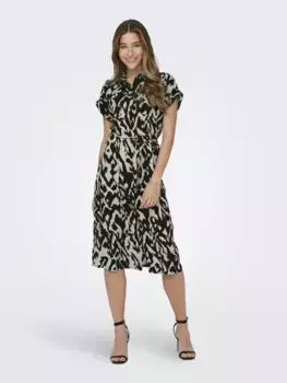 Платье-рубашка ONLY "ONLHANNOVER S/S SHIRT DRESS NOOS WVN", цвет Birch Aop:Black Graphic