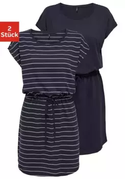 Платье-рубашка ONLY "ONLMAY LIFE S/S DRESS 2 PACK CS JRS" (2 шт. в упаковке), с возможностью индивидуального пошива, цвет Night Sky Detail:Pack Nigth Sky Stripe Cloud Dancer (Nadia)