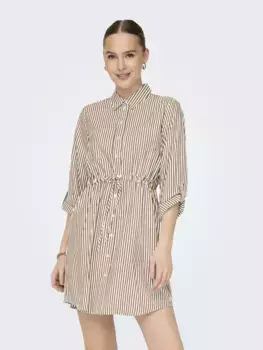 Платье-рубашка ONLY "ONLSARAH LS SHIRT DRESS WVN", цвет Bright White Stripes:Toasted Coconut