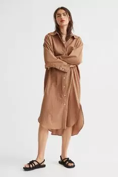 Платье-рубашка оверсайз H&amp;M, темно-бежевый