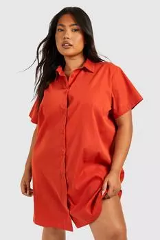 Платье-рубашка оверсайз из поплина с короткими рукавами boohoo, оранжевый