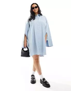 Платье-рубашка оверсайз с двойными карманами ASOS DESIGN Curve в синюю полоску