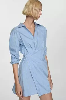Платье-рубашка оверсайз в полоску Crusi Mango, белый, синий