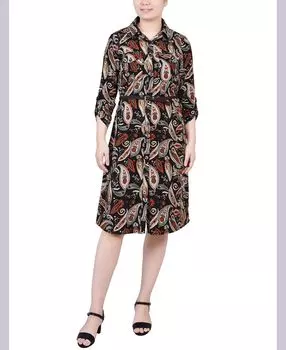 Платье-рубашка petite с отворотами на рукавах 3/4 NY Collection, мульти