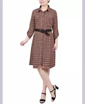 Платье-рубашка petite с отворотами на рукавах 3/4 NY Collection, мульти