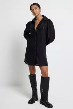 Платье рубашка Petite с заклепками и ажурной отделкой River Island, черный