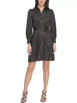 Платье-рубашка Petites Womens с жаккардовым принтом Paint Brush DKNY, черный