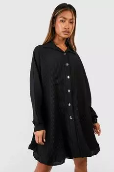 Платье-рубашка плиссированная Boohoo, черный