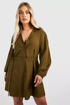 Платье-рубашка Plus Plus boohoo, хаки