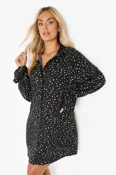 Платье-рубашка Plus с оборками и манжетами boohoo, черный