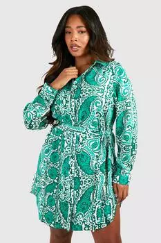 Платье-рубашка Plus с принтом пейсли boohoo, зеленый
