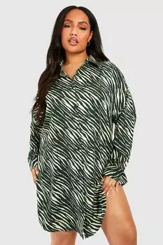 Платье-рубашка Plus с зебровым принтом boohoo, зеленый
