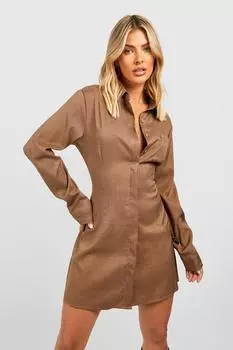 Платье-рубашка приглашенного природа Boohoo, мокка