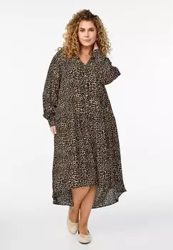 Платье-рубашка PRINTED MIDI WITH LONG SLEEVES Zizzi, коричневый