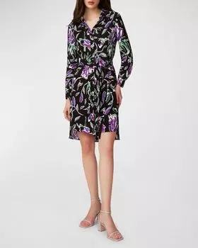 Платье-рубашка Prita с поясом и цветочным принтом Diane von Furstenberg, цвет Tulip Fields Violet Lg