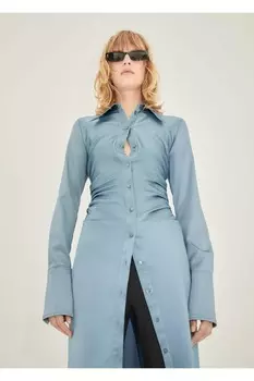 Платье-рубашка приталенного кроя Mango, синий