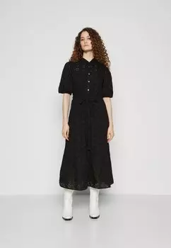Платье-рубашка PUFF DOWN MAXI EYELET GAP, черный