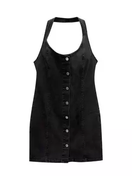 Платье-рубашка Pull&Bear, черный деним