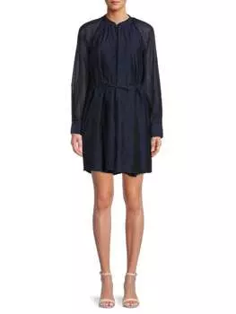 Платье-рубашка Rebecca Taylor с длинными рукавами и поясом, голубой