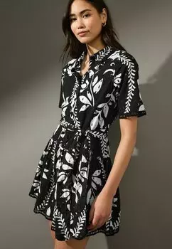 Платье-рубашка REGULAR FIT - MINI BRODERIE SHORT SLEEVE TIE WAIST Next, черный