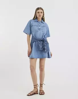 Платье-рубашка River Island с короткими рукавами и воротником из денима - светлое