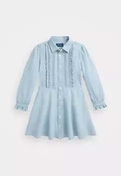 Платье-рубашка RUFFLED COTTON CHAMBRAY DRESS Polo Ralph Lauren, светло-голубой