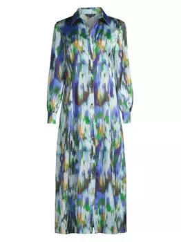 Платье-рубашка с акварельным принтом Misook, разноцветный