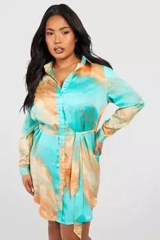 Платье-рубашка с атласным омбром и поясом Boohoo, разноцветный