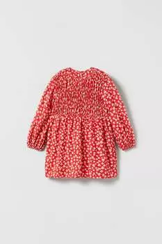 Платье-рубашка с цветками ZARA, красный