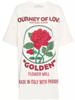 Платье-рубашка с цветочной вышивкой Golden Goose, бежевый