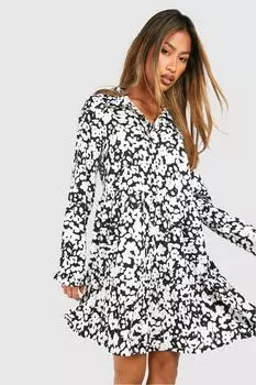 Платье-рубашка с цветочным принтом boohoo, черный