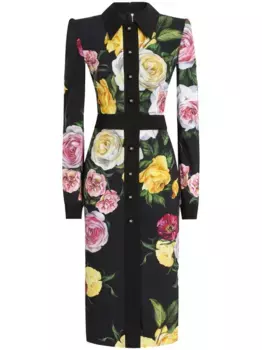 Платье-рубашка с цветочным принтом DOLCE & GABBANA, черный