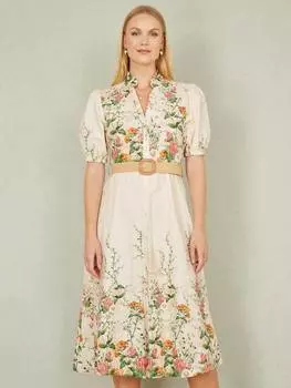 Платье-рубашка с цветочным рисунком Yumi, бежевый