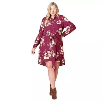 Платье-рубашка с цветочным узором и воротником-стойкой на пуговицах FASHNZFAB, цвет eggplant