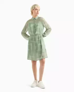 Платье-рубашка с длинными рукавами и длиной до колена Armani Exchange, цвет Verde Agua