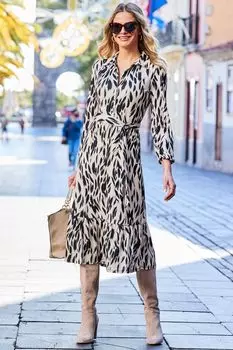 Платье-рубашка с длинными рукавами и завязками Sosandar, коричневый