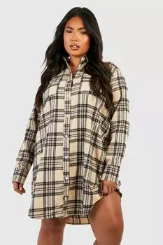 Платье-рубашка с длинными рукавами в клетку Boohoo, серый