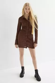 Платье-рубашка с драпировкой H&amp;M, коричневый/узор