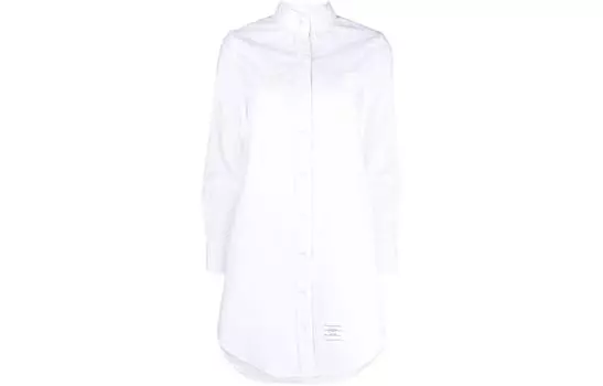 Платье-рубашка с гофрированным закругленным подолом THOM BROWNE, белый