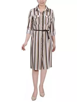 Платье-рубашка с карманами для женщин Petites NY Collection, цвет ivory/navy/sun/stripe