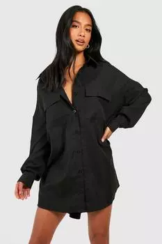 Платье-рубашка с карманами petite оверсайз Boohoo, черный
