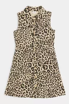 Платье рубашка с леопардовым принтом для девочек River Island, коричневый