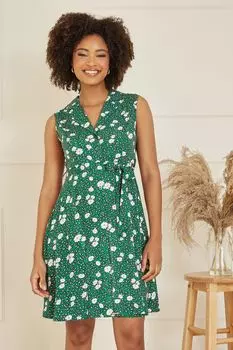 Платье-Рубашка с леопардовым принтом и ромашками Mela, зеленый