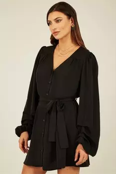 Платье-Рубашка с объемными рукавами Mela, черный