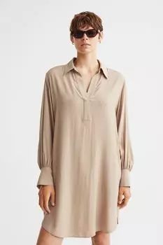 Платье-рубашка с объемными рукавами H&amp;M, бежевый