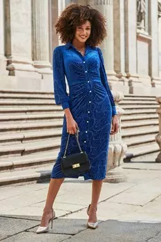 Платье рубашка с отделкой из бархата с узором пейсли Sosandar, синий