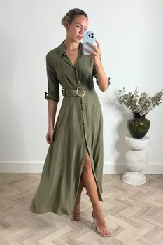 Платье рубашка с поясом Daphne Style Cheat, зеленый