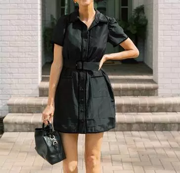 Платье-рубашка с поясом Ella черного цвета Sail to Sable