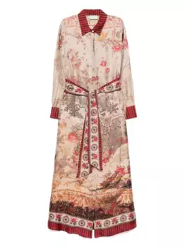 Платье-рубашка с поясом и цветочным принтом алоэ Pierre-Louis Mascia, нейтральный