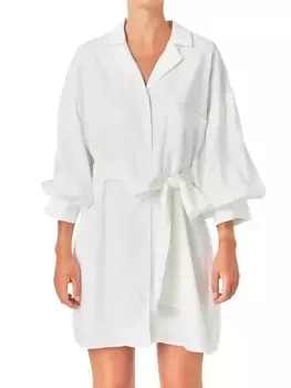 Платье-рубашка с поясом и рукавами-блузонами Endless Rose, белый